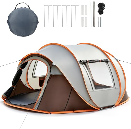 Dome tent Pop-Up 4-5 pers,Automatic Lightweight Portable Brown