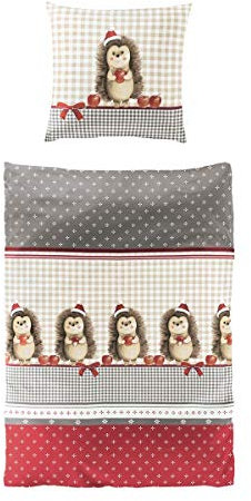 Traumschlaf niedliche Biber Bettwäsche Weihnachtsigel aus 100% Baumwolle mit Reißverschluss 135x200 cm + 80x80 cm