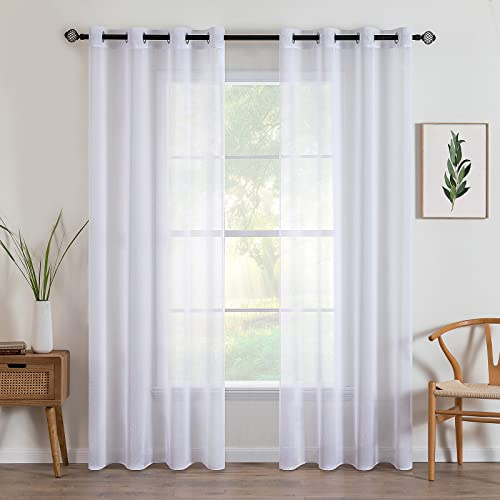 MIULEE 2 Panels Sheer Voile Eyelet Curtains White 55 Wx110 L | Lightweight voile sheer drapes, soft light filter, eyelet grommet easy install, elegant decor for bedroom living room