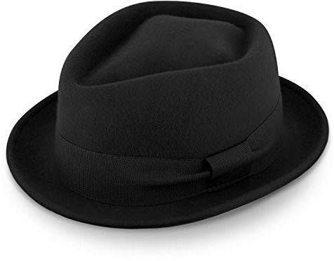 fiebig Medlock Pork Pie Diamond mit Ripsband | 100% Wollfilzhut für Damen und Herren | Angenehm Leichter Sitz im Sommer und Winter | Wollfilzhut Made in Italy (62-XXL, Schwarz)