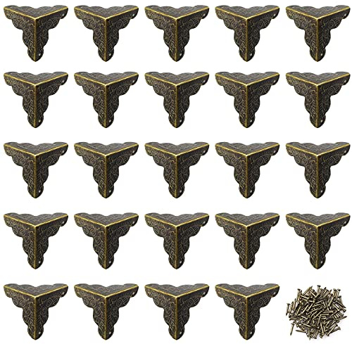 Baven 24 Piezas 25MM Protectores de Esquinas de Metal Esquinas de Muebles Antiguos para Cajas de Joyería, Caja de Regalo, Caja de Madera Pequeña, Accesorios