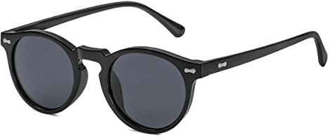 Gleyemor Vintage Polarized Sunglasses for Men UV400 Protection Retro Round Sunglasses Hand-crafted Acetate Frame (Black Frame/Grey Lens)