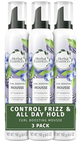 Herbal Essences Curl Boosting Mousse, Frizz Control for Curly & Wavy Hair, Long-Lasting Hold with Berry Scent, Paraben & Dye-Free, Cruelty-Free, 6.8 Fl Oz Each, 3 Pack