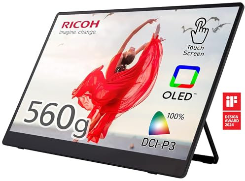 RICOH 150 Portable Monitor 15.6” OLED 1080p, USB-C & HDMI, Touchscreen, Dual Speakers, 560g, Ultra-Light, External Monitor for Laptop, PC, Mobile, Business & Travel
