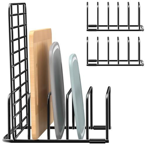 Fikoksol Cutting Board Organizer and Baking Sheet Rack, [2-Pack] Black Heavy Duty Metal Cookie Sheet Organizer for Cutting Board Storage & Plate Holder for Cabinet, Tray Dividers for Cabinets