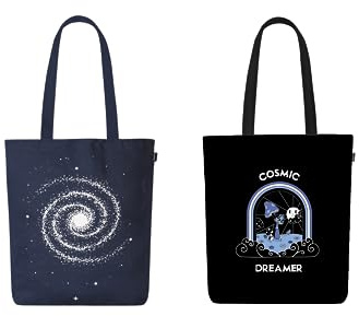 Ecoright(Pack of 2) Borsa per la spesa, borsa in tessuto di cotone, stampata con cerniera, robusta borsa da trasporto con manico