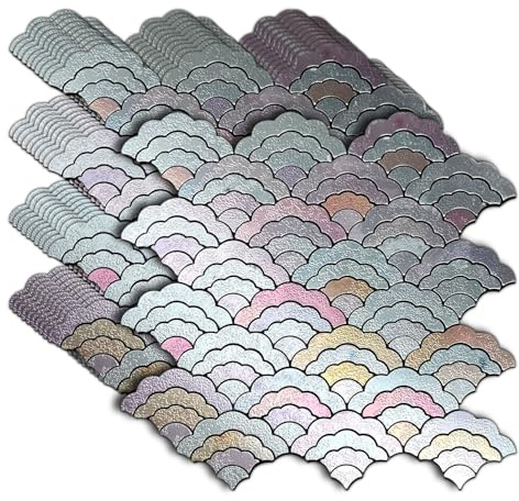 XUANINY 11-Sheet Peel and Stick Metal Backsplash Tiles, Self Adhesive Cloud-Shaped Aluminum Mosaic 3D Wall Sticker for Kitchen Bathroom Living Room Decor (Printing Multicolor, 11)