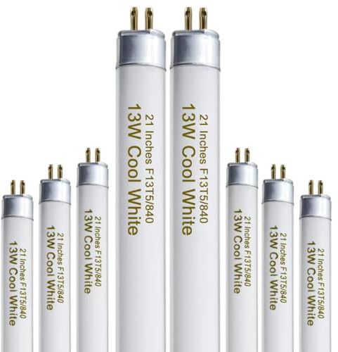 8 Pack 21 Inch T5 Fluorescent Light Bulb 13 Watt F13T5/CW Compatible for Sylvania Satco Philips GE Under Cabinet Tube Light Cool White 800 Lumen G5 Base 8 Count
