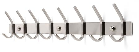 TOJ Living Wandgarderobe - 62CM - 16 Haken - Kleiderhaken - Garderobenhaken - Kleiderhaken wand - Garderobe - Wand garderobe - Garderobenstange wandmontage - Wandhaken garderobe - Edelstahl - Silber
