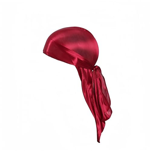 Proumhang Langer Schwanz Durag,Piraten-Haarmütze,Wie Seide Bandana Satin Kopftuch für Männer Frauen,Wave Headbands,Schlaftuch,Breite Kopftücher,Hip-Hop und tägliche Dekoration Weinrot