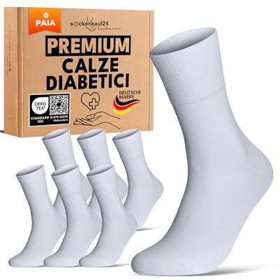 sockenkauf24 Calze Diabetici Uomo 47-50 Bianco 97% Cotone 6 Paia senza Elastico senza Cucitura