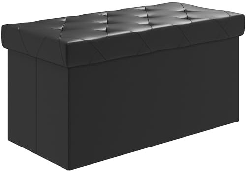 HOMCOM Panca Contenitore Pieghevole da 84L, Panca Fondoletto con Coperchio Imbottito e Rivestimento in Pelle PU, 76x38x38cm, Nero