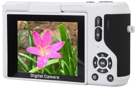 64 MP Digitalkamera, Autofokuskamera, 4K-videoinspelning, Kompaktkamera med Blixt och Skönhetsfilter, 16X Zoom, 2,8 Tums IPS-skärm, 1500mAh Batteri, för Selfiefotovideo (Vit)