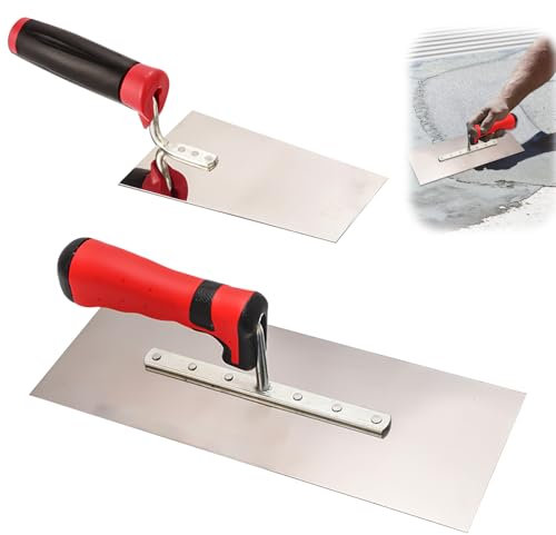 Truelle de maçon en acier inoxydable - Lot de 2 truelles de lissage en acier inoxydable - Avec truelle de nettoyage - Spatule à stuc avec poignée en caoutchouc - Outil de stucage pour béton et enduits