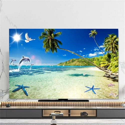 Hixingo Copertura Antipolvere per TV, Motivo Delfino 3D Copri Televisore Elastica Universale Cover/Custodia Protettiva TV 32-80inch Protezione Televisore (Acqua di mare,32inch)