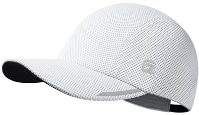 GADIEMKENSD Cooling Men’s Running Hat Performance Mesh Hat - Excellent Ventilation, Lightweight, Reflective Safety. White Grey