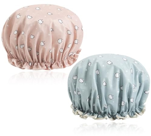 2 Piezas Gorro de Baño Elástico con Doble Cape, Gorros de Ducha Impermeables, para Cabello de Tratamientos, Hidratación, Teñir el Cabello, Duchas