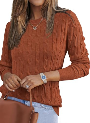 Arach&Cloz Womens Jumpers UK Wool Blend Long Sleeve Autumn Winter Knitted Sweater Crew Neck Cable Tops Caramel, L