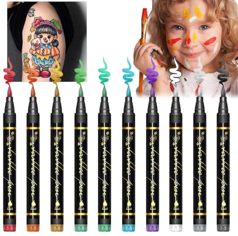Skin Body Art Markör, moderna hudfärgpennor – tvättbar ansiktsfärg 10 färger för ungdomar vuxna män barn cosplay halloween