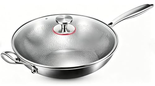 Toutrop Titanium Hammered Pan Pro,Frying Pans Nonstick,Flat Bottom Non-stick Wok,Durable Scratch-Resistant Non Stick Titanium Pans for Cooking,14inch with lid