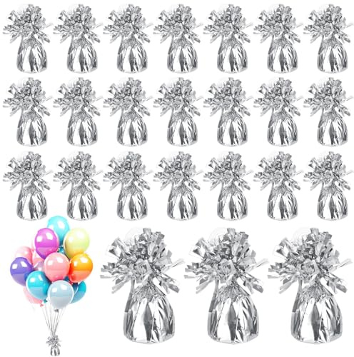 LDHHYH Metallic Balloon Weights, Heavy Balloon Weight Pack of 24, DIY Ballon Weights for Helium Balloons, Birthday Party Favors Baloon Weights for Birthday Wedding Halloween Christmas Party - Silver