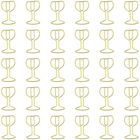 Lot de 30 clips en métal en forme de verre à vin, différents types de pinces de classement et supports postaux, enveloppes en papier doré pour bureau