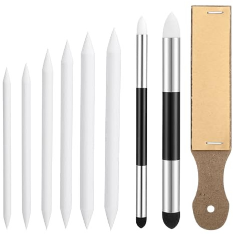9 Stück Mischen Papierwischer, Radierstift Radiergummi Stift Papierwischer zum Zeichnen Radierer Stift Verblender Schleifpapier Malzubehör Zeichnen Blending Stumps Tortillions für Malerei DIY(Weiß)