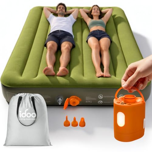 iDOO Uppblåsbar madrass, luftmadrass med inbyggd avtagbar luftpump, luftsäng, självuppblåsande på 2,5 minuter, lätt och bärbar, perfekt för camping, resor och gäster