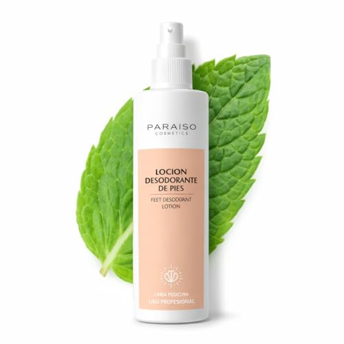 PARAISO COSMETICS. Loción Desodorante Fungicida para pies - 200mL. Previene la sudoración excesiva ayudando a mantener los pies y los zapatos secos, frescos y sin olor durante todo el día.