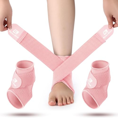 Lilbitty 2 Stück Knöchelbandage per Bambini, Supporto per Caviglia per Sport, distorsione, Manica a Compressione Traspirante in Neoprene con Fascia Regolabile (Rosa, S)