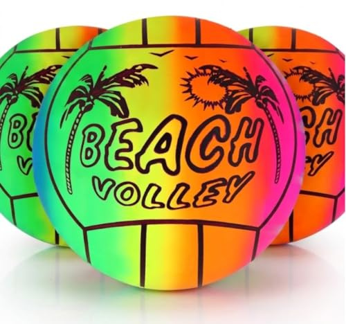 TC Toys - 3 Pack Rainbow Inflatable Volleyballs - 23cm Lightweight PVC Beach Balls - Soft Play Kids Summer Toys for Garden, Pool & Beach - Bright Multi-Coloured Party Bag Fillers & Holiday Essentials