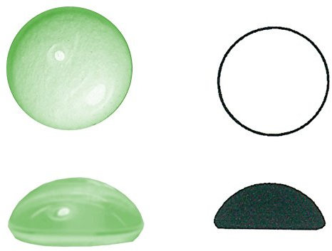 Ullmanglas muggsten av glas, 1 st., uppfälld rund, rundad kant, Ø ca 10 mm, h ca 4 mm Opal grön
