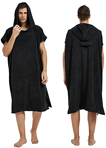 III HHONS Towel Hoodie Poncho Adult Outdoor Beach Towel Hoodie Black Coverup Robe Large Hooded Towels for Adult