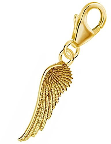 Goldene Engelsflügel Karabiner Charm Anhänger für Bettelarmband aus 925 Sterling-Silber