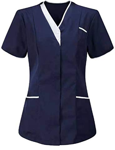 Yiiquanan Top Casacca da Donna Manica Corta Scollo a V Divisa da Lavoro con Tasche Adatto per Addetto alle Pulizie Infermiera (Marina Militare | Stile#1, S)