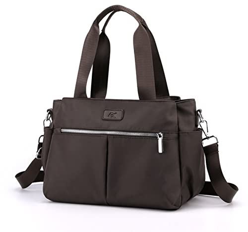 DOURR, Borsa Hobo da donna in tela, a tracolla, con scomparti multipli, Caffè, Medium
