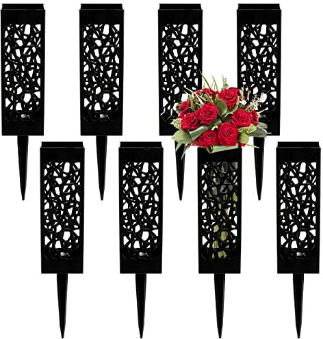 Kingrol 8 Stück Friedhofsvasen mit stabilen Heringen, Kunststoff-Blumenvasen für frische künstliche Blumen, Grabdekoration