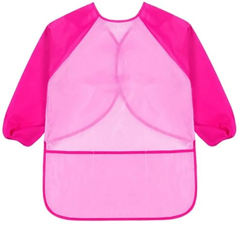KIMMAX Grembiule da Pittura per Bambini, Grembiule da Pittura Grembiulino con Maniche per Bambina da 3 a 7 anni per Scuola, Pittura Artistica, Cucina (Rosa (M,100-125cm))
