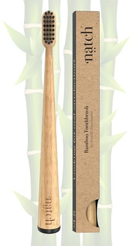 Natch Premium Moso Bambus Zahnbürste schwarz, 1400 abgerundete & weiche Rizinusöl Borsten für gesunde Zahn- & Zahnfleischpflege, 100% biologisch