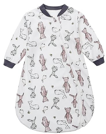 Baby Schlafsack für Kleinkinder 1 TOG Langarm Babyschlafsack, 2-Wege-Reißverschluss, Ganzjährig, Kinderschlafsack Baumwolle Schlafanzug für Jungen und Mädchen (graues Kaninchen, L)