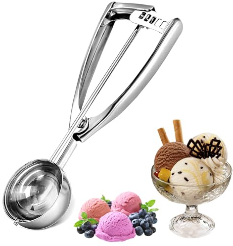 Porzionatori da Gelato, MXJFYY Cucchiaio in Acciaio Inox per Gelato, 5CM Riutilizzabile Cucchiaio Gelato Porzionatore Meccanico in Acciaio Inox Lucidato Con Grilletto E Manico per Biscotti, Melone