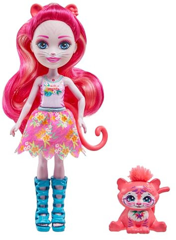 Enchantimals Sunshine Beach Tigerpuppe und Tierfreund mit Deluxe-Haar zum Stylen, Tierspielzeug, farbenfrohe Moden, HXB97
