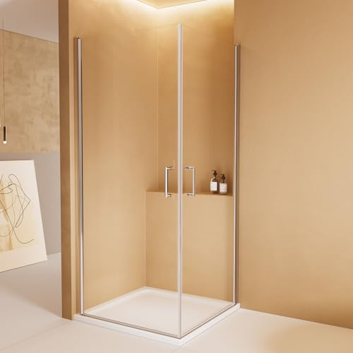 EMKE Duschkabine 80x90 Eckeinstieg Pendeltür Dusche, Duschabtrennung Komplettdusche Eckeinstieg Duschkabine Duschtür Falttür, 6mm Duschwand Glas Duschkabinen Höhe 195 cm