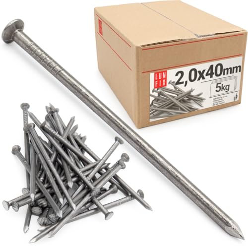 Clous acier 2,0 x 40 mm (env. 5260 pcs.) clou béton, clou double pointe, clous vis fixations, pistolet à clou, palette bois, rond bois, bricolage, menuiserie, construction, travaux