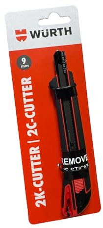 Cuchillo de corte Würth 2K con deslizador, 9 mm de ancho, 160 mm de longitud, mango ergonómico de dos componentes de plástico para un corte preciso