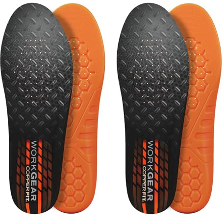 COPPER FIT PRO Grade Work Insoles – Anti-Shock, Anti-Fatigue Orthopedic Cushion with Contoured Arch – for Work Boots and Shoes – Men’s 8 – 13 – (2 Pair)