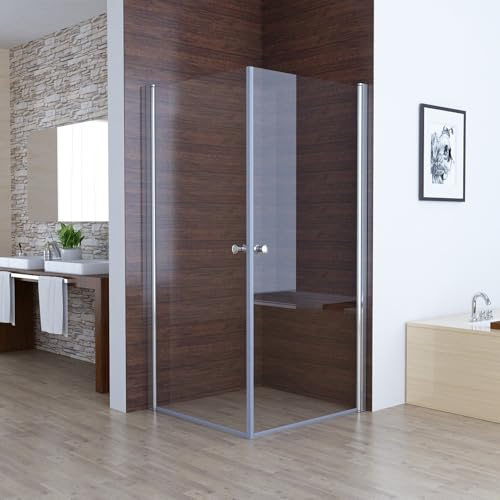 MIQU 80x80 x185cm Eckeinstieg Duschkabine mit 180° Schwenkbare Doppel Schwingtür, Pendeltür Duschwand ESG Glas Rahmenlos Duschabtrennung, Komplett Dusche ohne Duschwanne