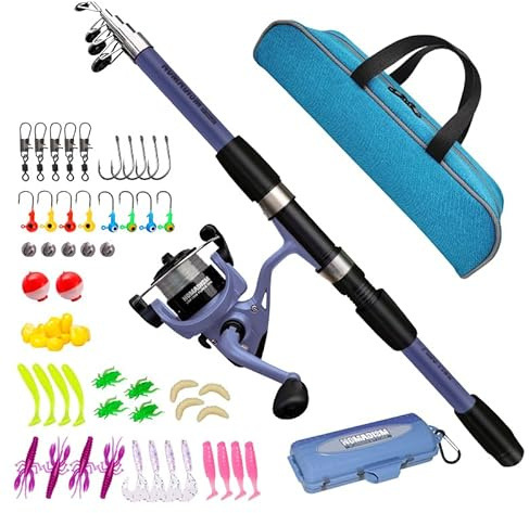 Kids Fishing Pole Set, Portable Telescopic Fishing Rod and Reel Combo for for Boys Girls Youth Toddle Fishing Pole 【Ambidextrous】 (1.65 Blue)