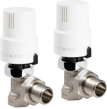 VANCOCO 2 Stk. Thermostatventil 1/2, Gewindeanschluss, Heizkörperventil Heizungsventil, Eckform, Weiß, Flüssigfühler, Frostschutzstellung, Norm EN215