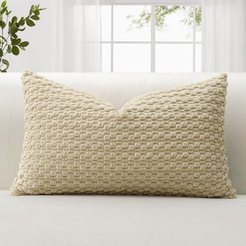JOTOM Federe per Cuscino in Velluto a Coste Morbido 30x50 cm Federe per Cuscino con Texture a Bolle 3D per Divano, Camera da Letto, Decorazione della Casa (Caffè Chiaro)